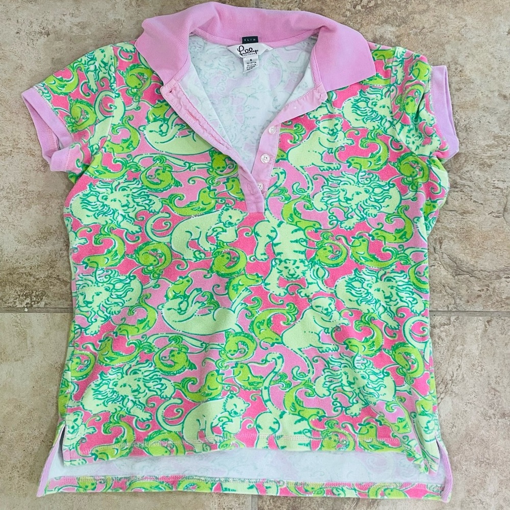 Lilly Pulitzer Vintage Polo - Pink Fried Catfish - Size Small